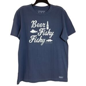 NWT Men's Life is Good, Medium Short Sleeve Navy Blue T-shirt, Beer Fishy Fishy